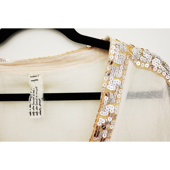 Free People Gold Sequined Peasant Top - Picture 4 of 5